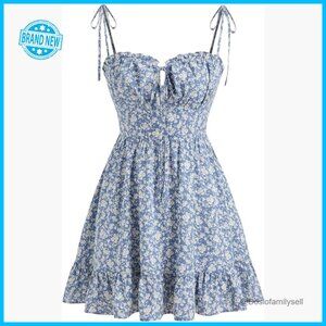 Floral Spaghetti Strap Sundress Boho Casual Vacation Dress A-Line Mini